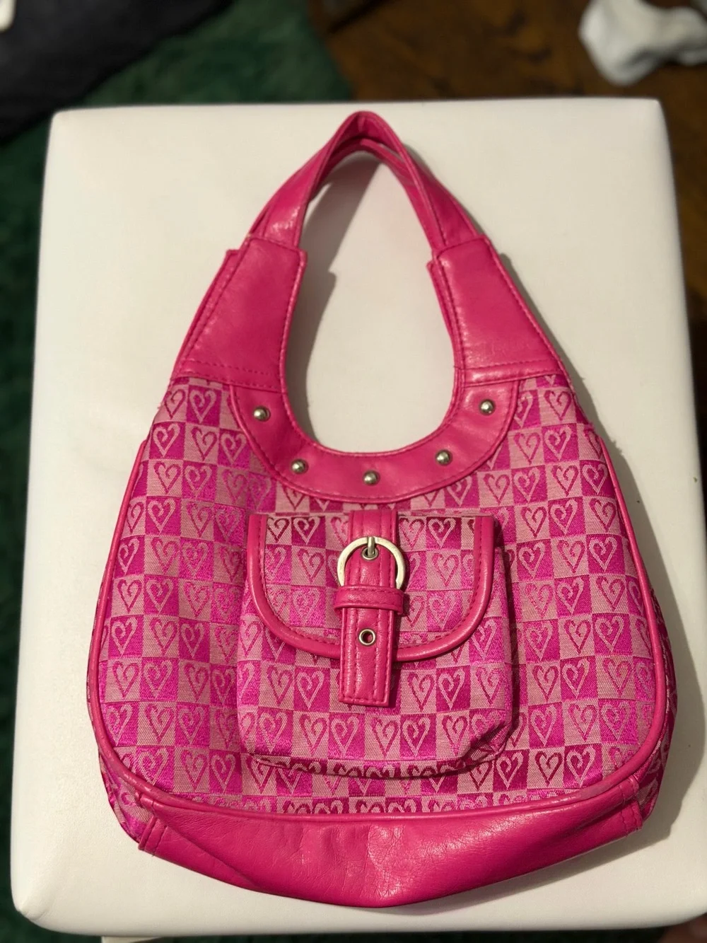 Pink Heart-Pattern Shoulder Bag